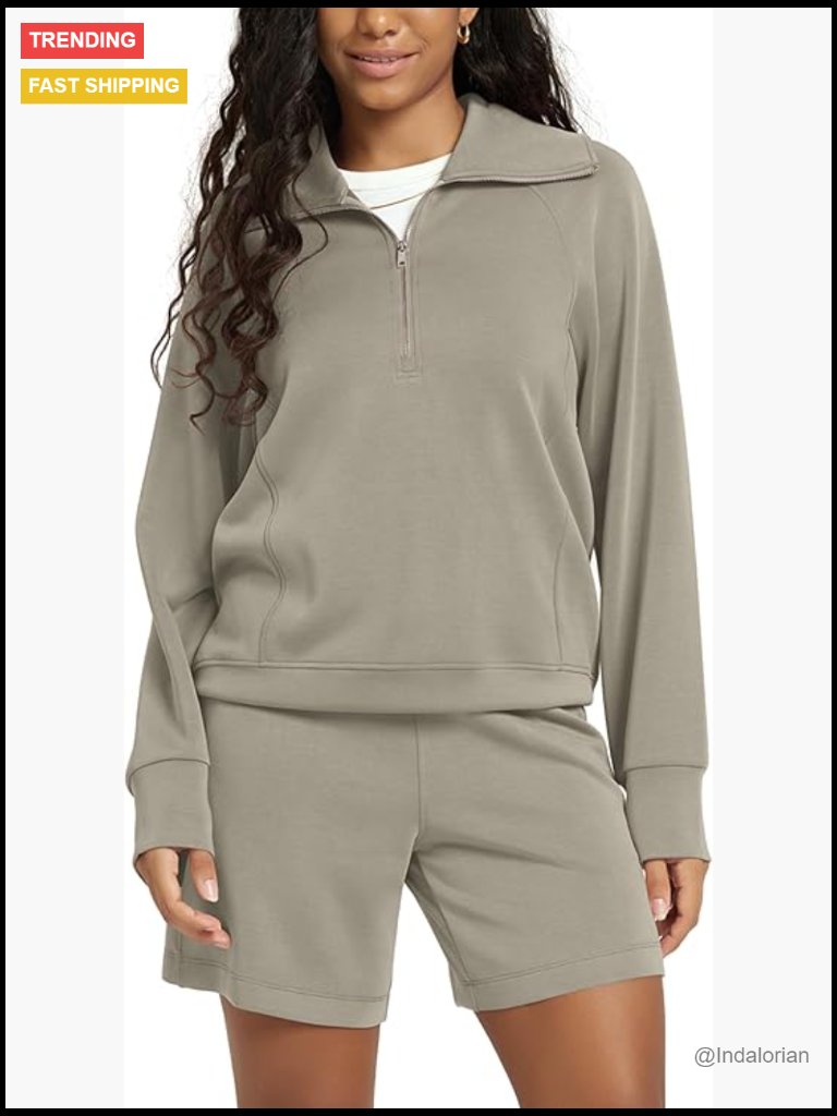 Modal Soft Half-Zip Sweatshirt Relaxed Fit Collared Pullover